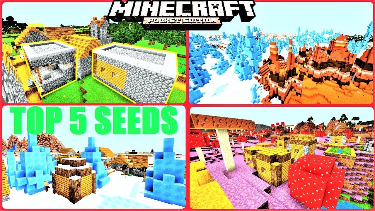 Minecraft PE - TOP 5 RARE VILLAGE SEEDS ! ICE SPIKE, MUSHROOM, STRONGHOLD & MORE ! MCPE 1.1/1.0