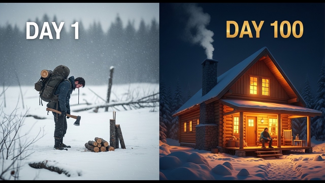 Building a 100% Hand Crafted Log Cabin Alone   100 Days of Survival & ASMR