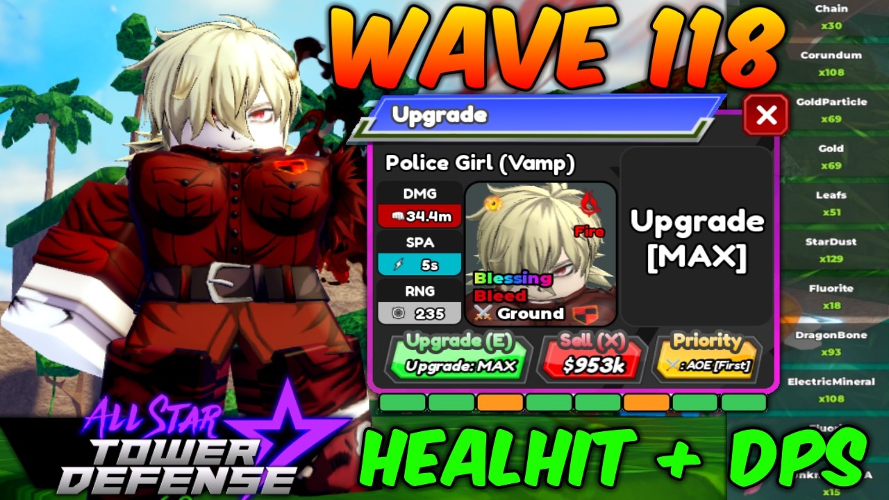 New 6 Star Police Girl is TESTED in Material ORBS Farm | All Star Tower Defense Roblox
