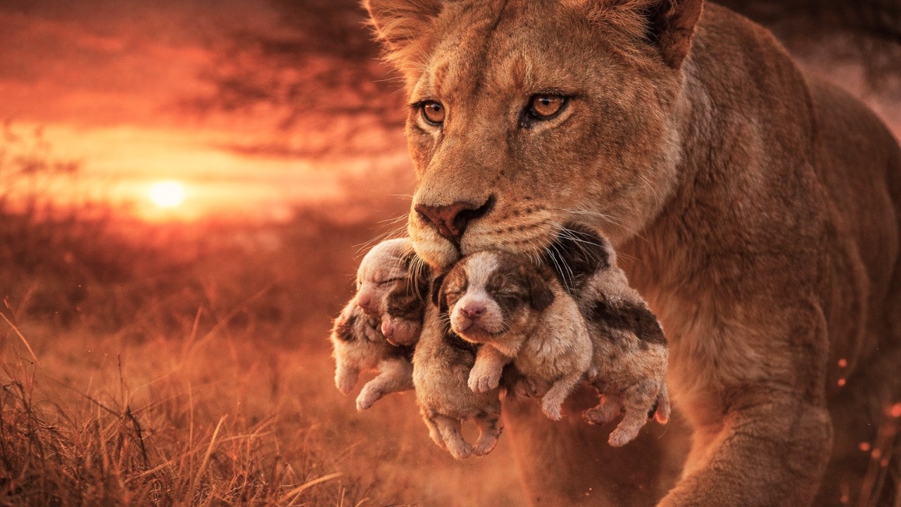Lioness Hunts&hellip; Then Adopts Abandoned Newborn Puppies &ndash; Tears Guaranteed |
