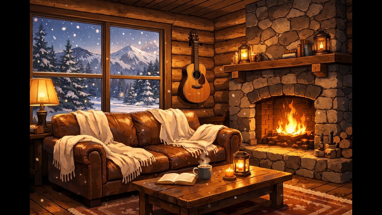 Guitar By The Fire 🪵🔥 Cozy Fireplace Chillhop Beats
