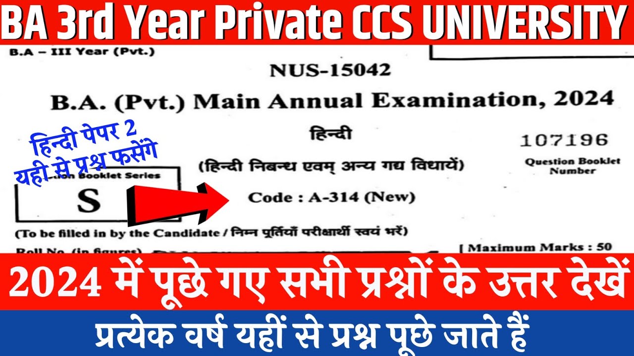 BA 3rd Year Private Hindi Paper 2 (Hindi Nibandh Evam Anya Gadhya Vidhayen) Solved Paper 2024 CCSU |
