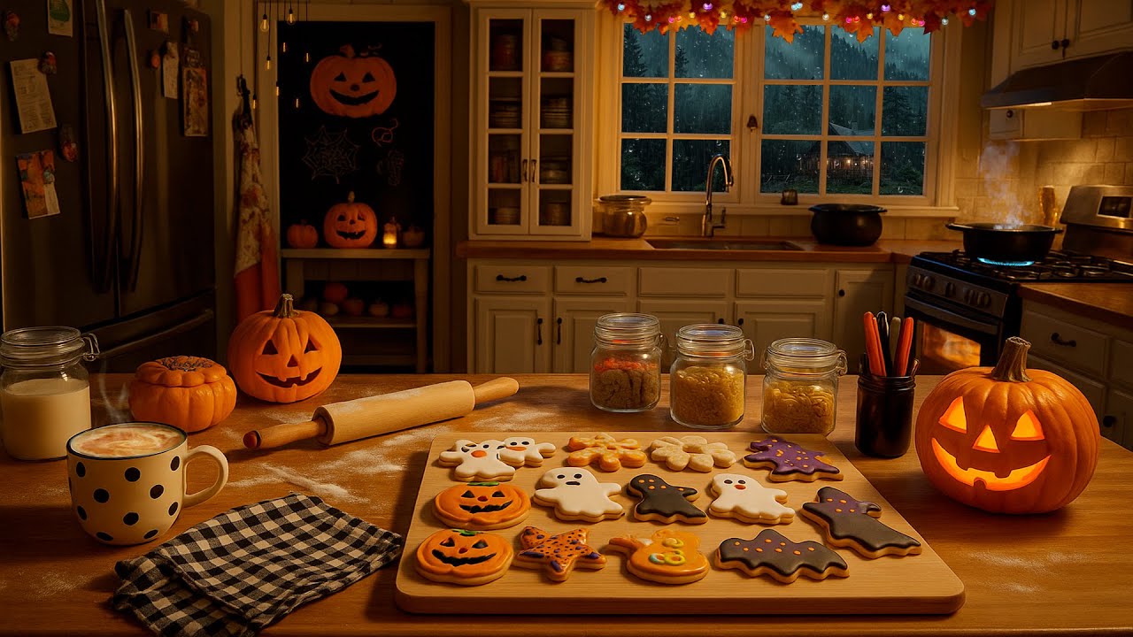 Cozy Halloween Baking ASMR 🎃 | Autumn Kitchen Ambience with Cookies & Pumpkins 🍪🔥