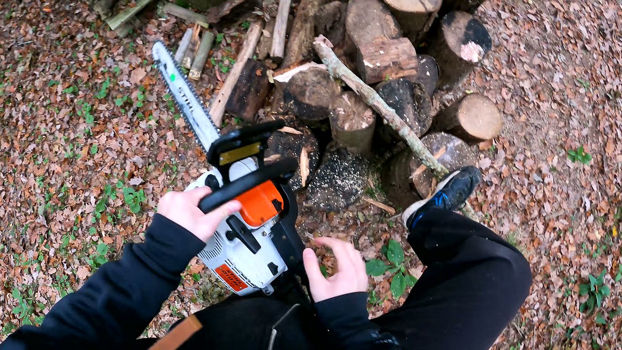 4 K - Chainsaw Stihl 010 AV and 011 AV - in the wood - POV GoPro Hero9