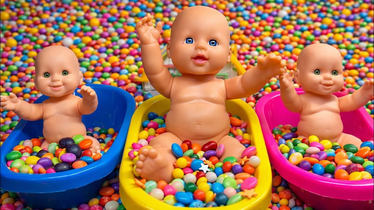 Full of 3 Rainbow BathTubs Candy Box Unboxing with Most Satisfying Candy video / M&M’s & magic video