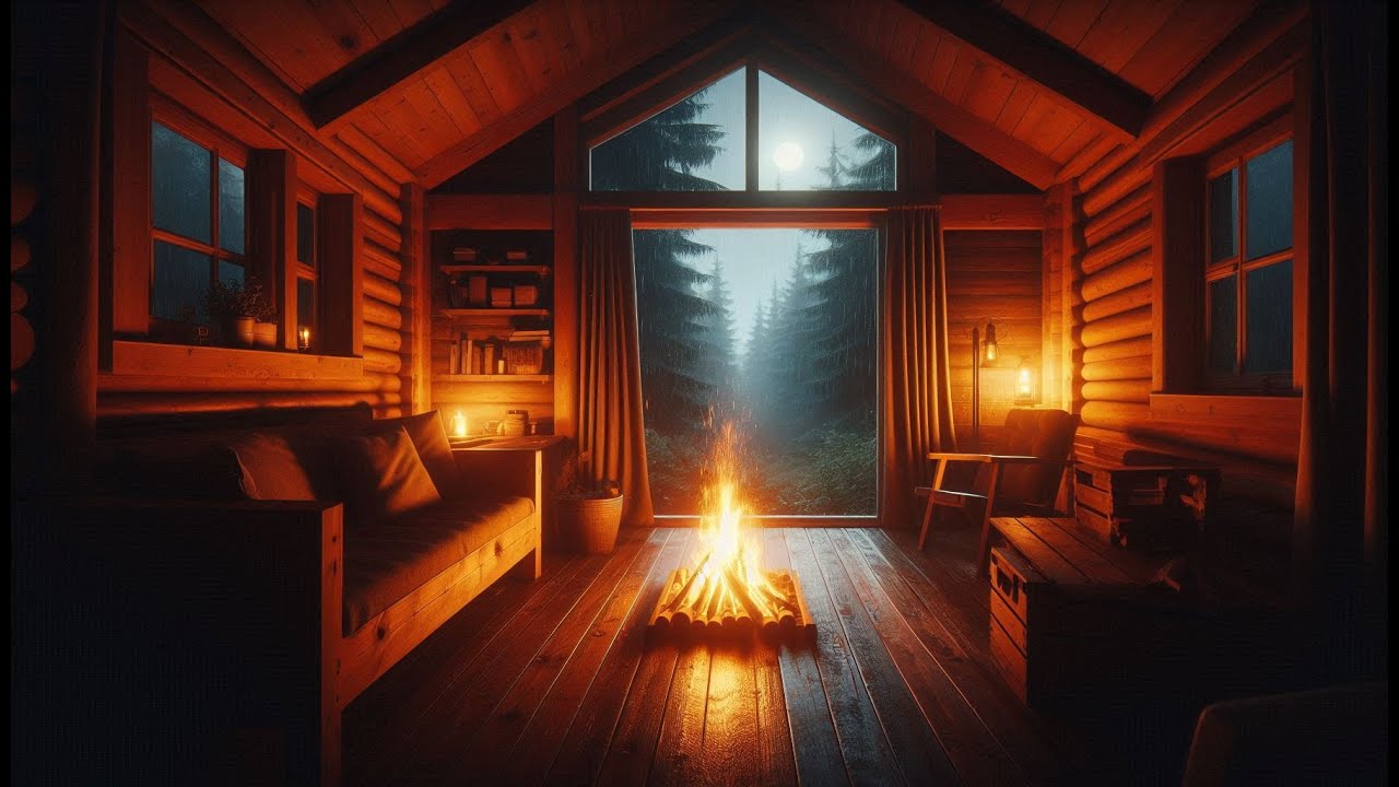8 Hours Cozy Fireplace & Gentle Rain for Deep Sleep | Black Screen