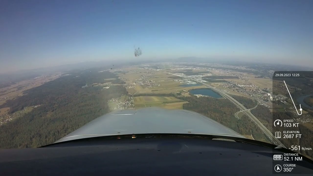 Cirrus SR22 ILS approach Graz LOWG, with full descent, with ATC audio and taxi