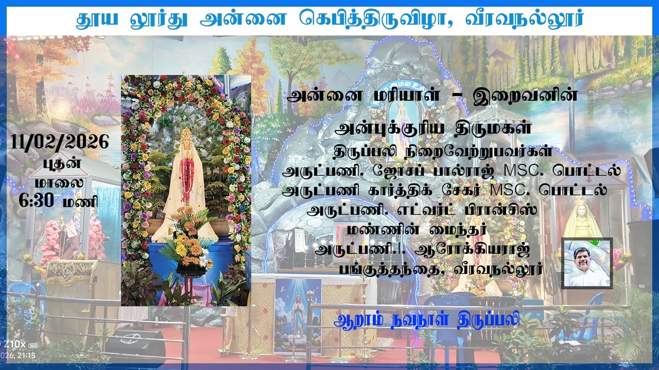 தூய லூர்தன்னை கெபி திருவிழா ஆறாம் நாள் நவநாள் திருப்பலி நேரலை வீரவநல்லூர் 11/02/2025