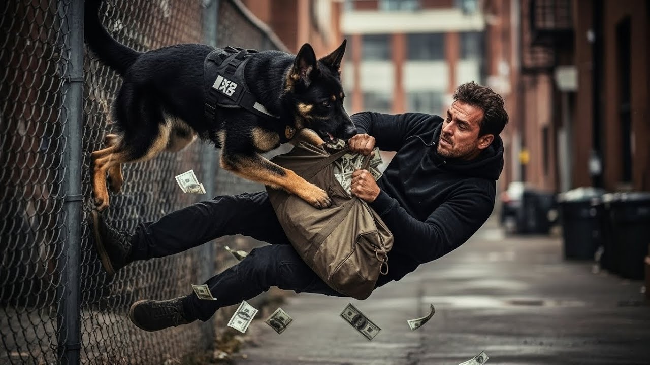K9 unit dog chases down bank robber through crowded city streets