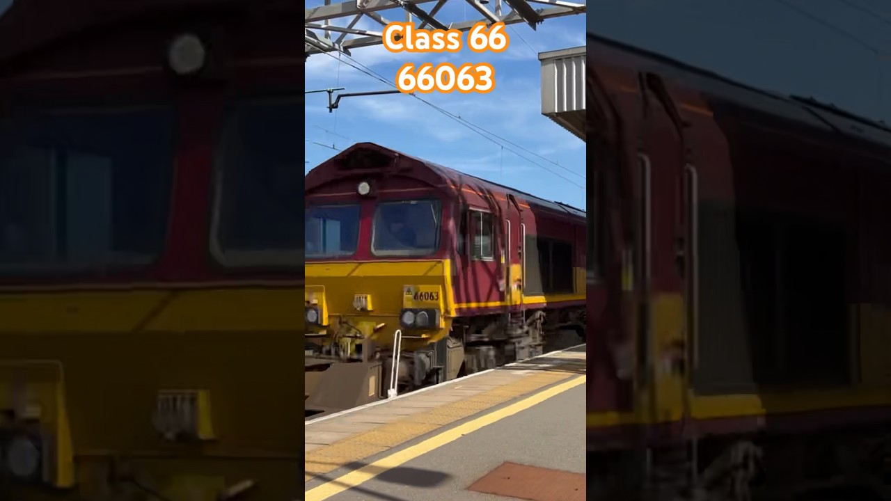 Class 66 66063 EWS freight train at speed  #railway #class66 #trains #trainspotting #trainhorn