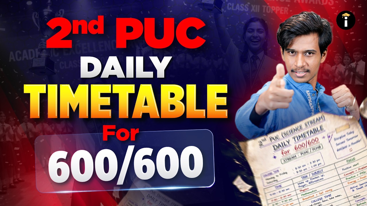 2nd PUC Daily Timetable for 600/600 #studytips