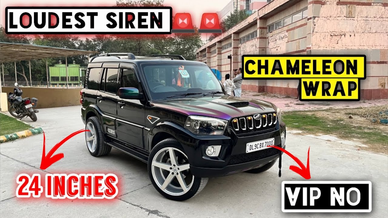Loudest Siren Wali Scorpio 🚨🚨|| 65,000 ka woofer h iss me🔥🤯 || Alloywheels,Chameleon Wrap,Woofer