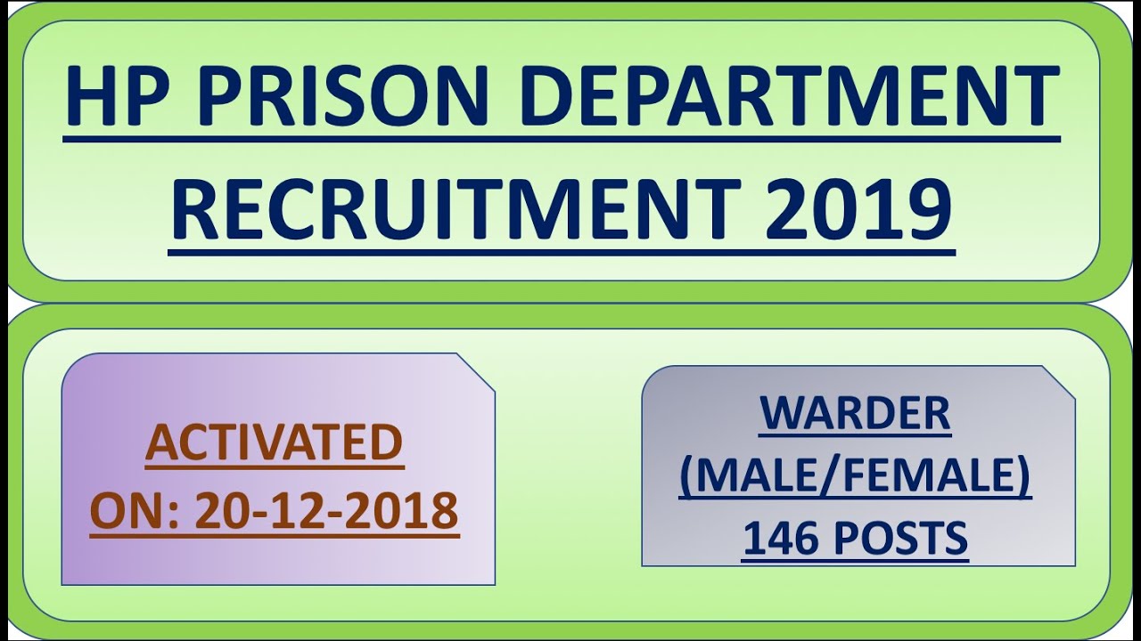 HP Prison Department Recruitment 2019 Warder ( Male/Female) 146 Posts