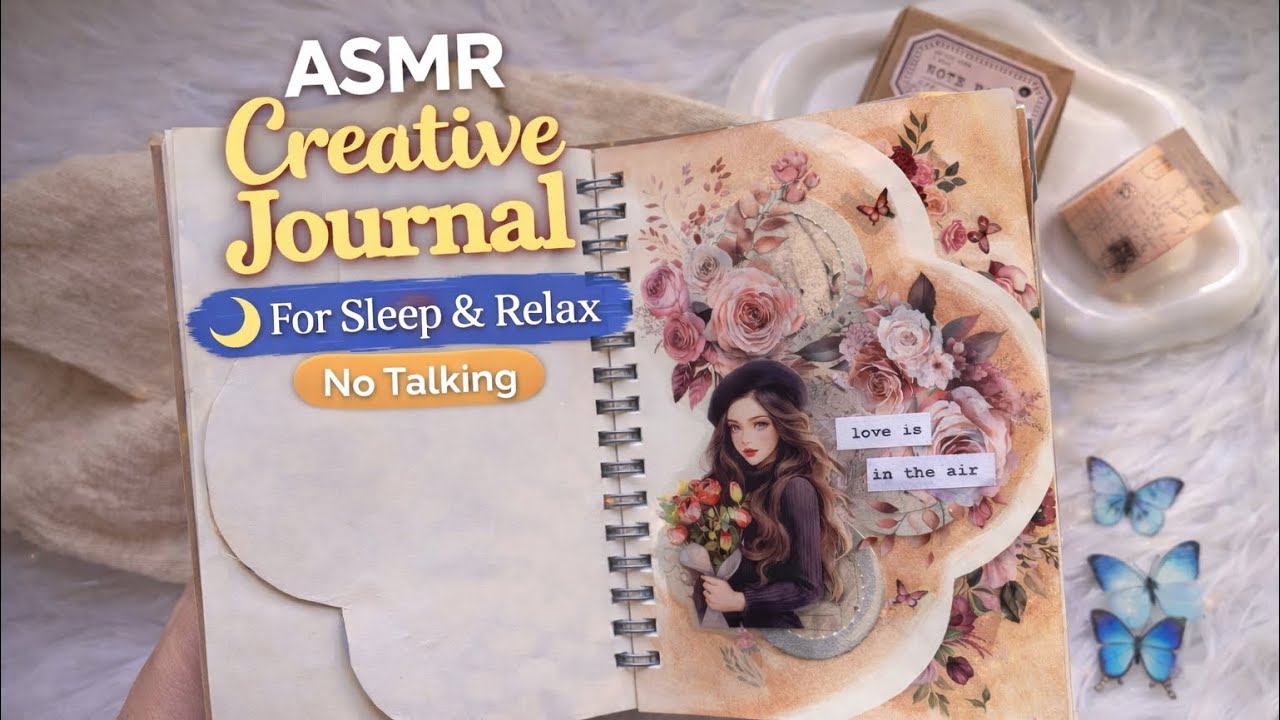 ASMR Creative Journal #26 🌸 No Talking | Relaxing Scrapbook Sounds for Sleep & Stress Relief