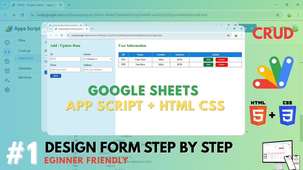 Create Form UI Google Sheets Step by Step | Apps Script + HTML CSS (Front End)