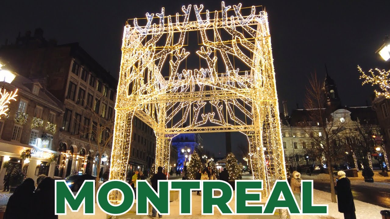 [4K] 🇨🇦🎄Winter Night Walk in Old Montreal | Snowy Streets & Warm Lights