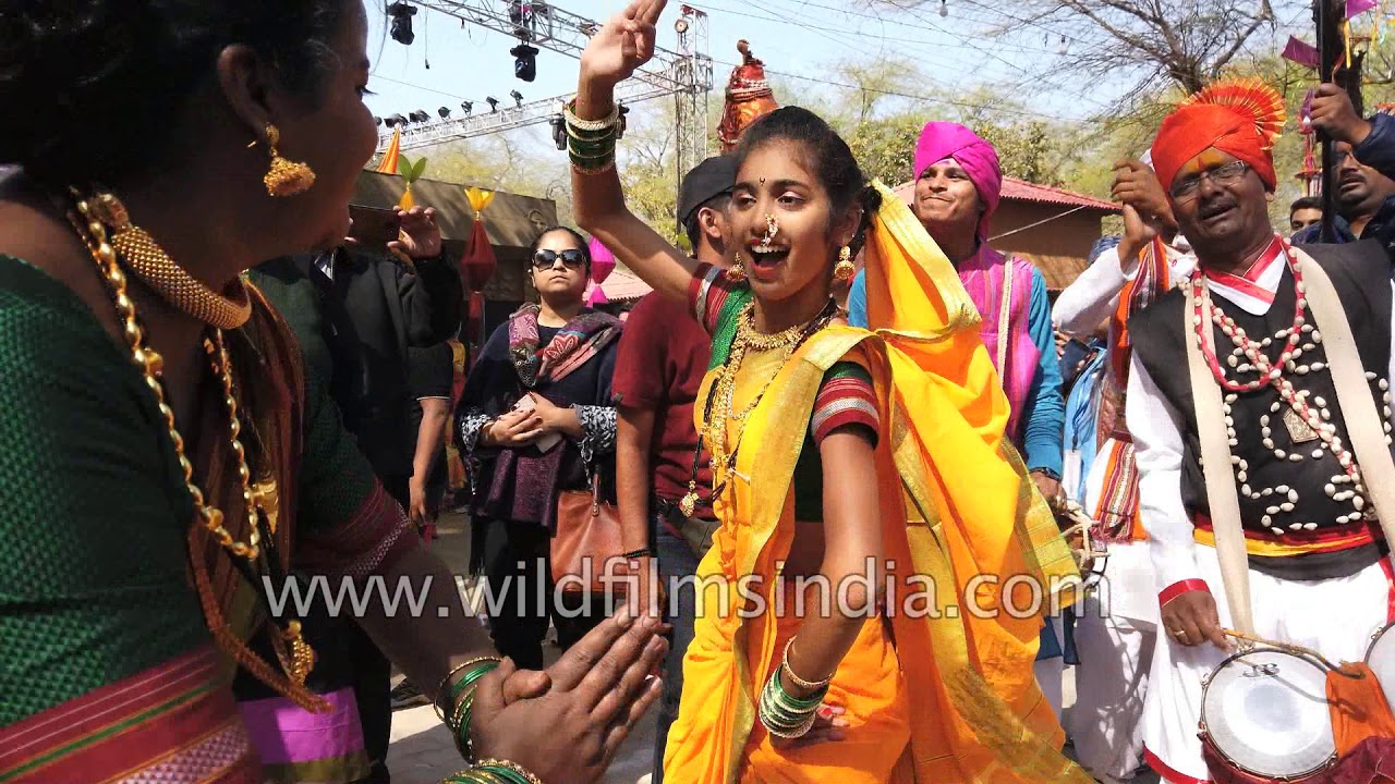 Young Maharashtrian dancers perform Lavani dance to folk songs
