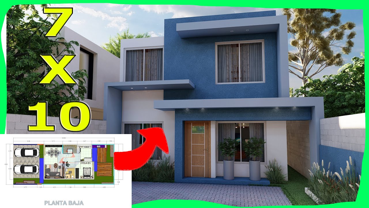 Casa 7x10 metros DOS Pisos con 4 Recamaras (Fachadas de Casas Modernas)