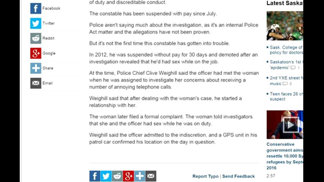 Saskatoon Police Collin Reddekopp 2nd suspension 2015 alg neglect of duty and discreditable conduct