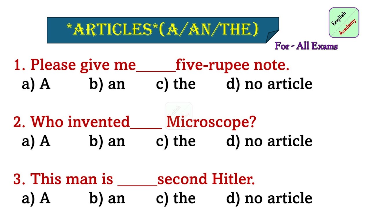 Article(A/An/The) practice set-4#articles #englishacademy #ssc #mts #chsl #articles