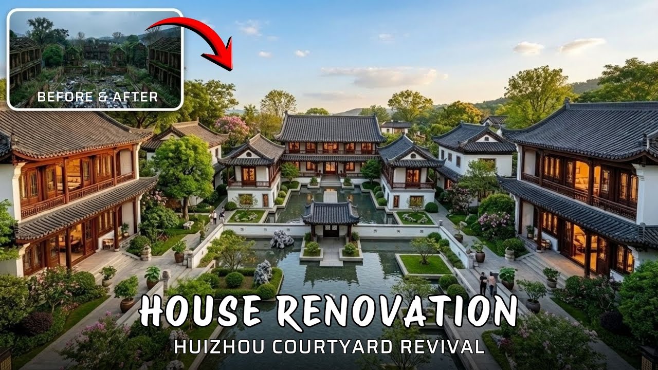From Ruins to Royal: Epic Huizhou Courtyard Revival | Relaxing ASMR Sunset Tour