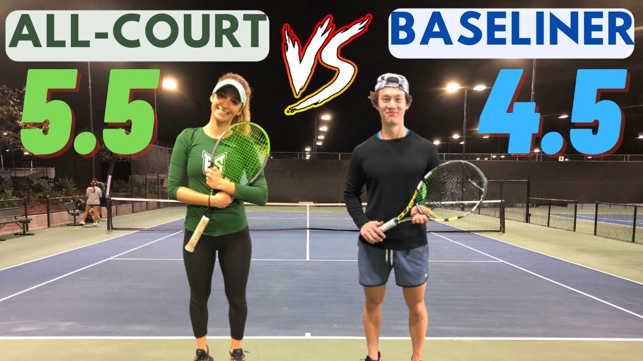 USTA 5.5 All-Court Girl vs. USTA 4.5 Baseliner Guy | Singles Tennis Set with Lotti & Winston