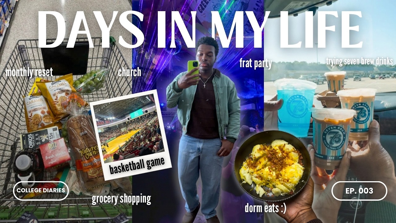 COLLEGE DIARIES | S1, E3 | monthly reset, church, grocery shopping, basketball game, frat party, etc
