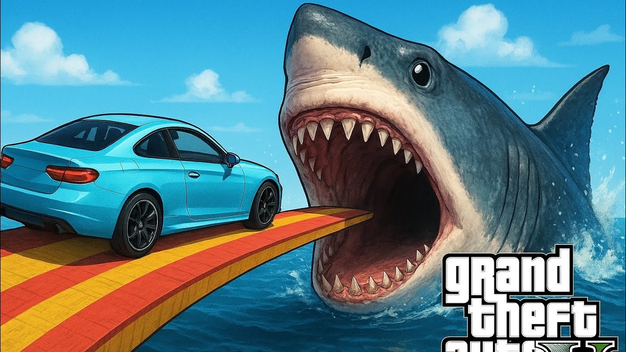 0.000123% Impossible Hard Parkuor Race GTA V | Sharks vs Gta 5 Car 