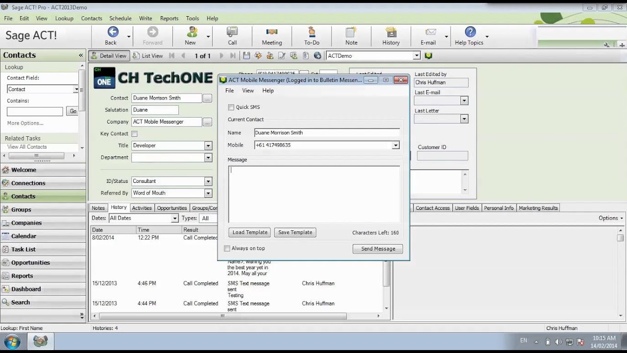 ACT Mobile Messenger - How To Send a Text Message from Act!