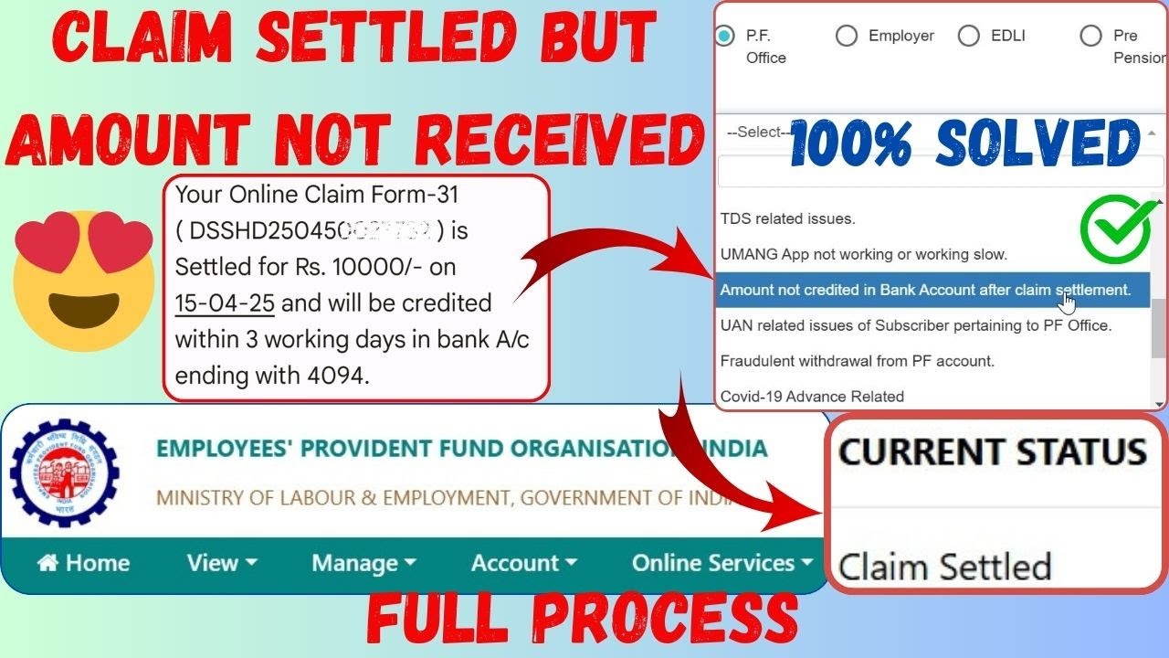 PF Claim Settled But Amount Not Credited In Bank Account | Solution & Process 2025 #epfo #epf #pf