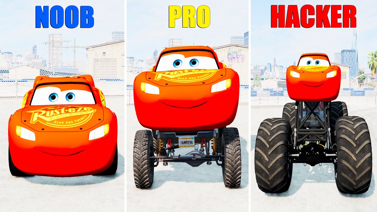 Lightning McQueen NOOB vs PRO vs HACKER &ndash; What is Best? #2 (BeamNG)