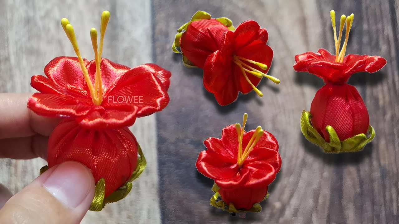 Super easy ribbon flower making - Amazing ribbon flower trick - DIY ribbon flowers
