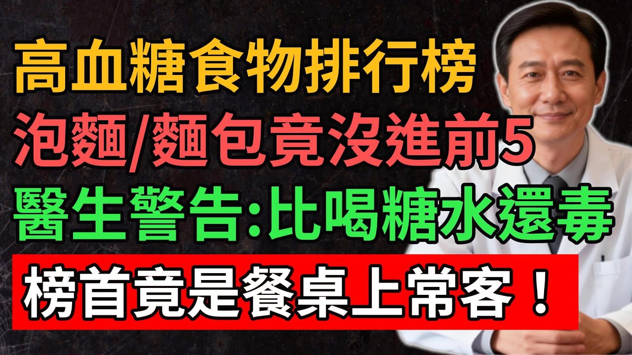 高血糖食物排行榜,泡麵和麵包竟沒進前5，醫生警告比喝糖水還毒，榜首竟是餐桌上常客！#健康之源#糖尿病控制#血糖稳定#健康饮食#运动习惯#饮食禁忌#并发症预防#中老年健康#自我管理#养生知识