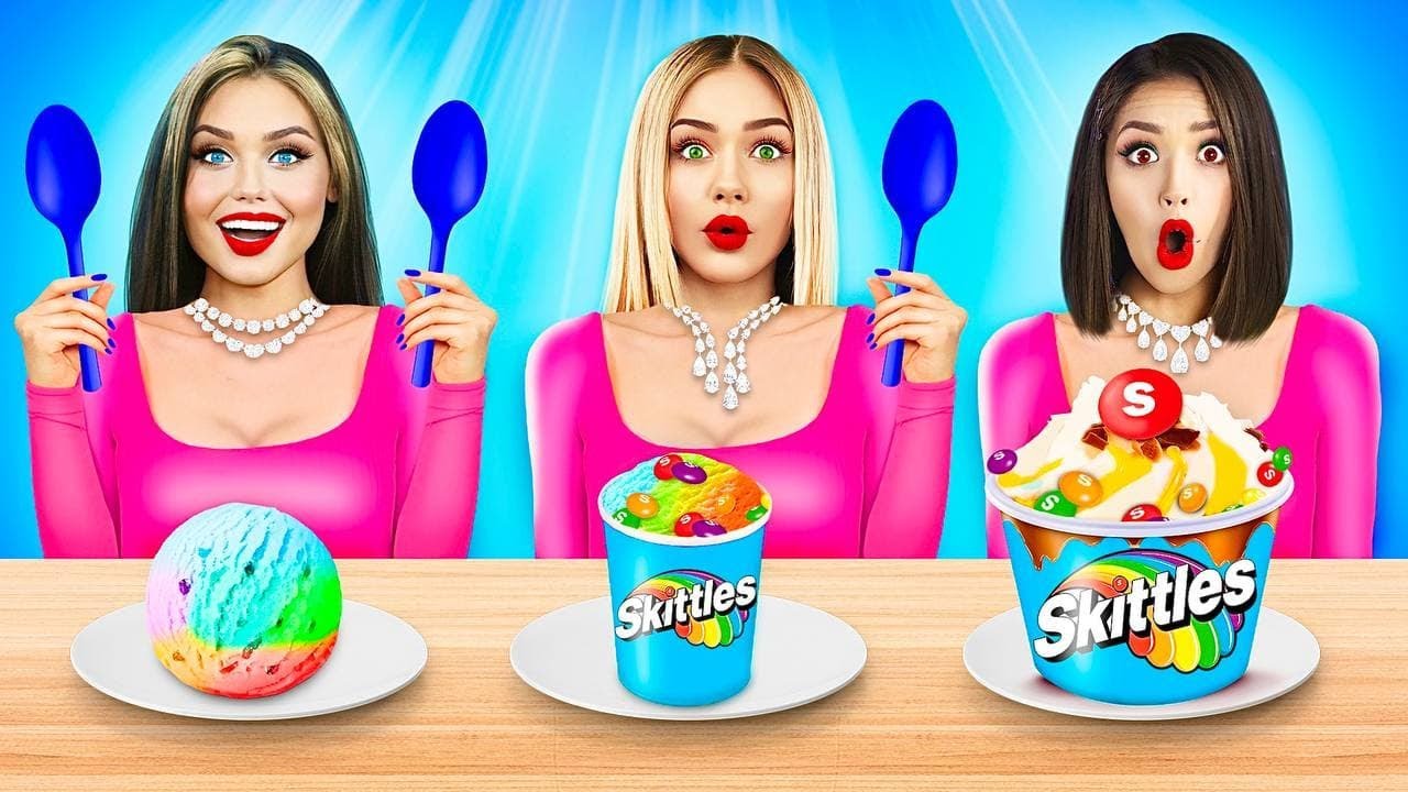 No Hands, One Hand and Two Hands Eating Challenge | Giant vs Tiny Yummies by RATATA BRILLIANT