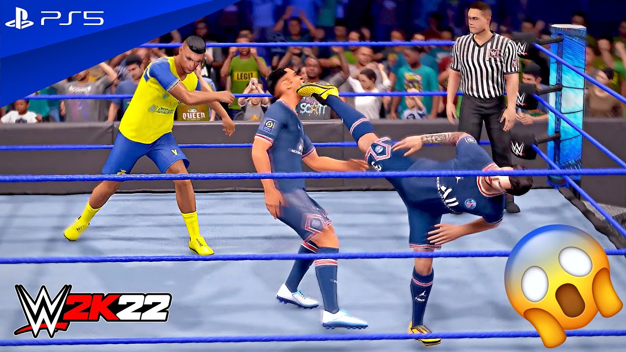 WWE 2K22 — Месси и Роналду против Мбаппе и Холанда — командный матч за чемпионство | PS5™ [4K60]
