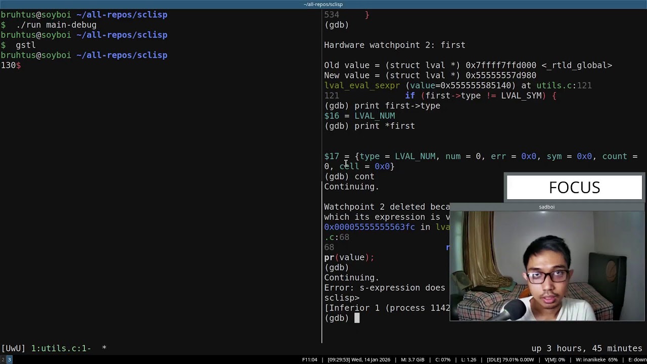 Live study: learn C programming language by building our own lisp (Part 117)