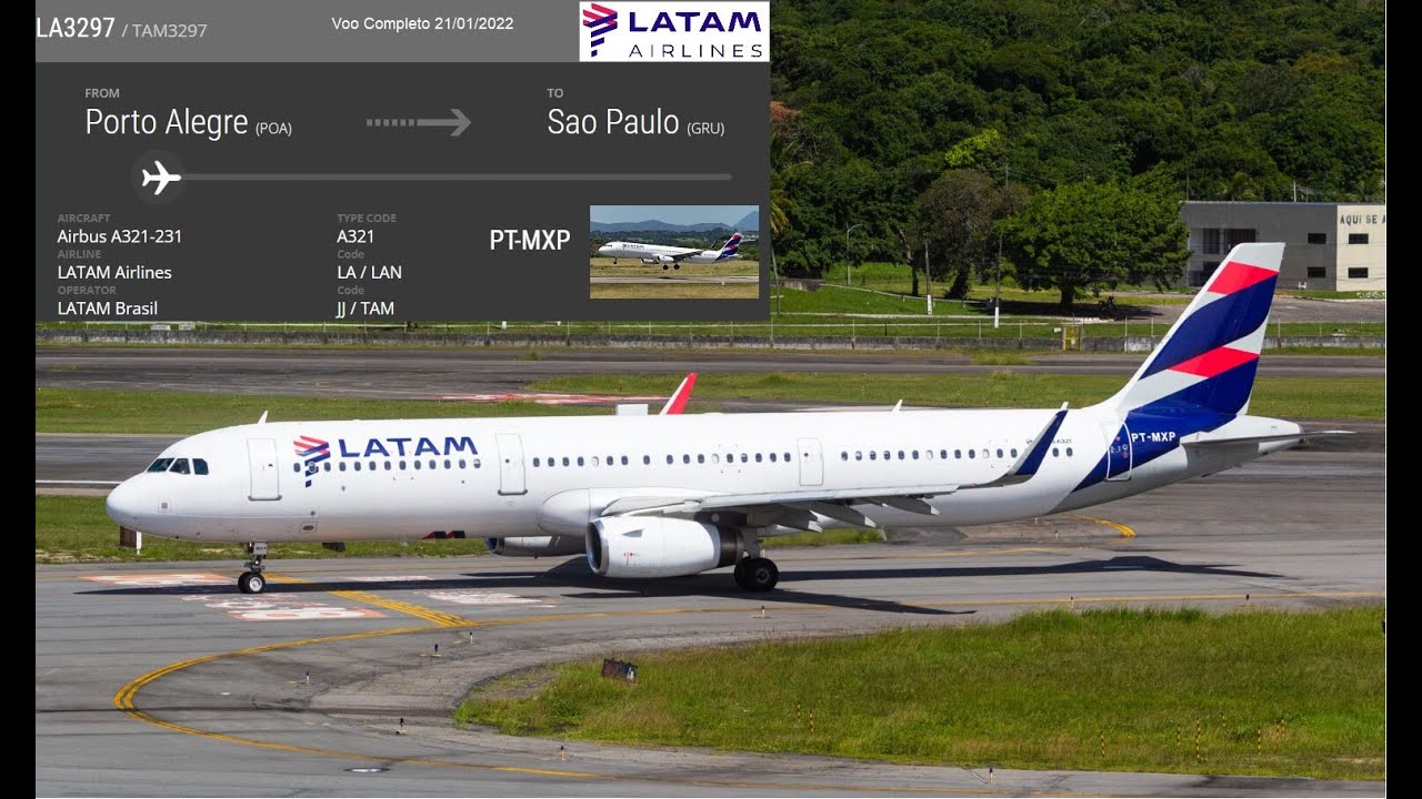 Porto Alegre (SBPA) para São Paulo/Guarulhos (SBGR) – Voo Completo LATAM A321 – 21/01/22