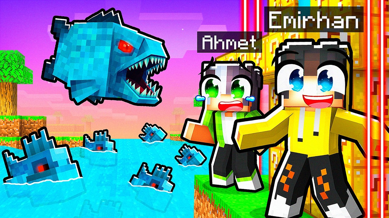 Şans Bloğu Adasında Güvenlikli Ev VS Pirana Ordusu! 🐟 | Minecraft