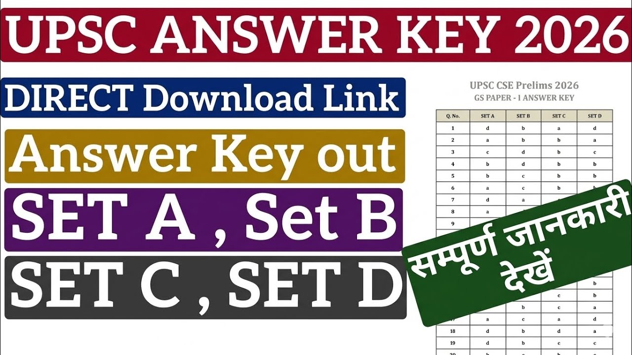 UPSC Answer Key 2026 🔥 How to Check UPSC Prelims Answer Key 2026 | UPSC GS Paper 1 Answer Key