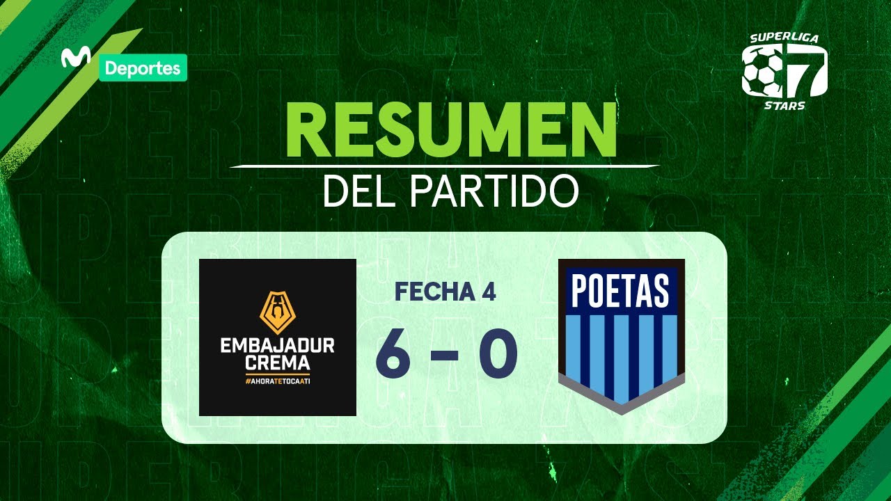 EMBAJADUR CREMA 🆚 POETAS [6-0] | RESUMEN | S&uacute;perLiga Stars F&uacute;tbol 7 - APERTURA - FECHA 4 ⚽