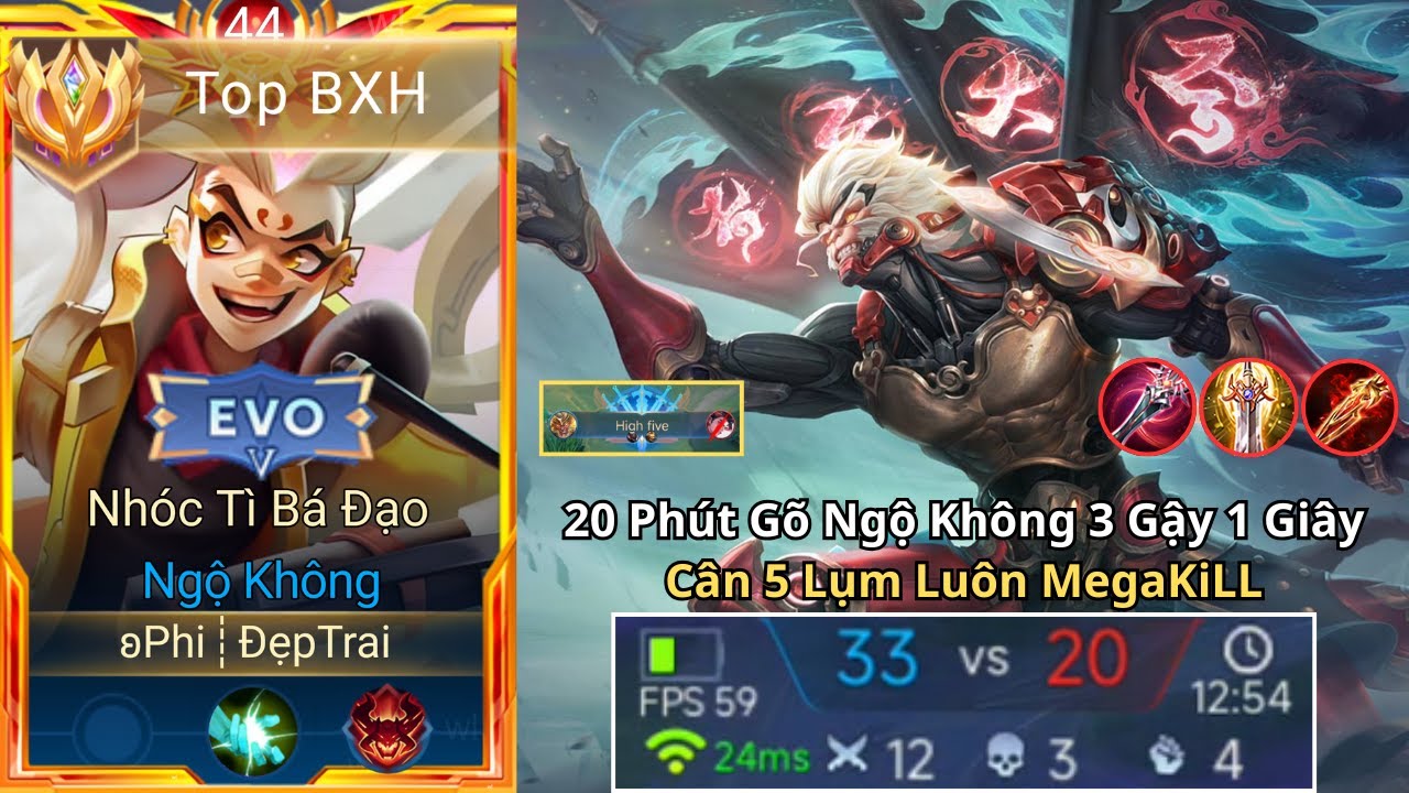 20 Phút Gõ Ngộ Không 3 Gậy 1 Giây Cân 5 Lụm Luôn MegakiLL Gánh Team Cực Đẳng Cấp Của Top Ngộ Không