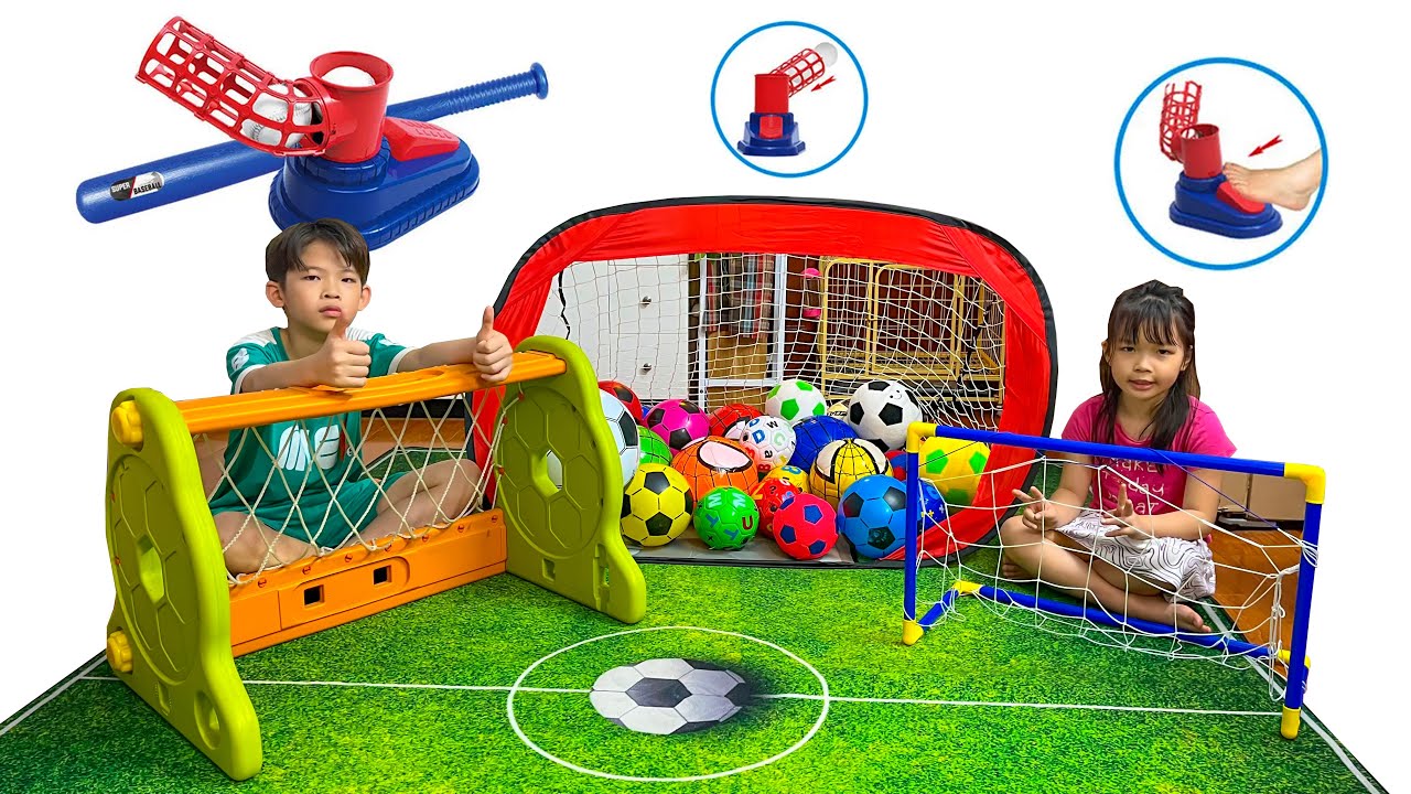 Kids Playing with Self Practice Baseball Toy | Learn Ball Names, Colors, Sizes & Counting, Cute Dog