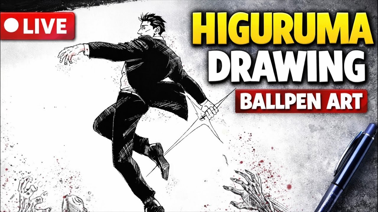 Completing Higuruma Drawing 🔥 | Ballpen Shading LIVE #jjk #higuruma #live