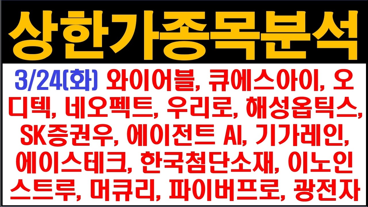 우리로, 해성옵틱스, SK증권우, 에이전트AI, 와이어블, 큐에스아이, 오디텍, 네오펙트, 기가레인, 에이스테크, 한국첨단소재,이노인스트루먼트,머큐리,파이버프로,광전자 #상한가종목