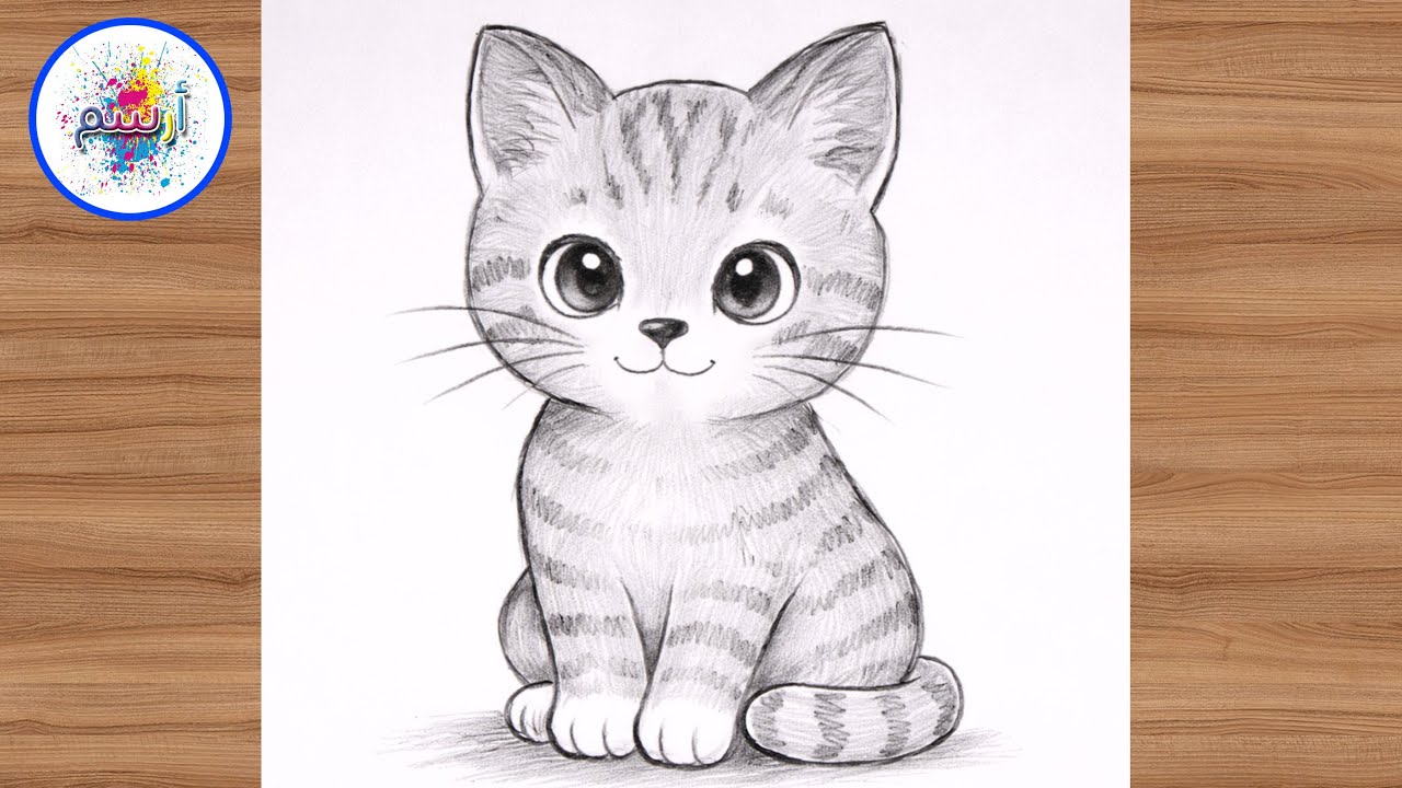 رسم سهل جدا للمبتدئين | تعلم كيق ترسم قطة كيوت سهلة بالرصاص |  how to draw a cute cat kitten