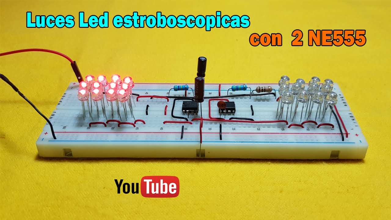 ✅ Luces leds estroboscopicas | Luces de policia con 2 CI NE555 | En Protoboard | #1