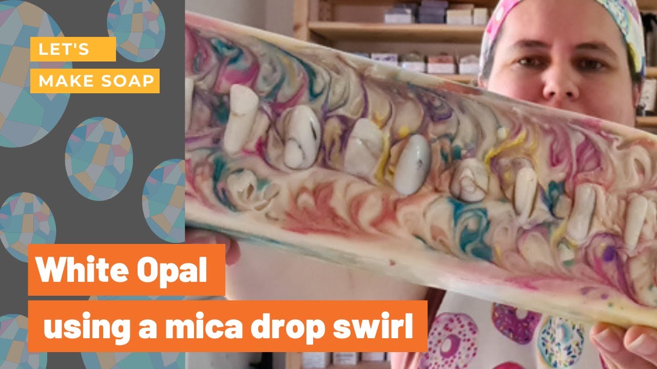 White Opal Cold Process Soap using a Mica Drop Swirl