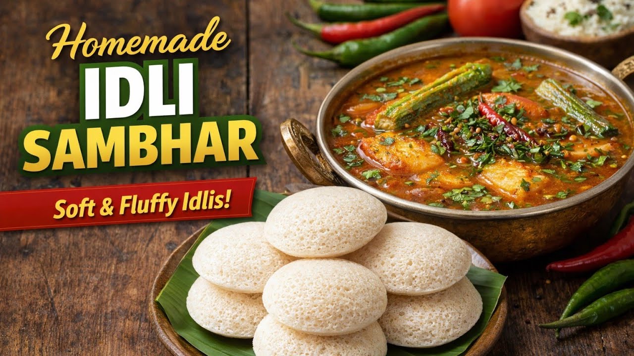 South Indian style Homemade Idli Sambar Recipe | Soft Idli & Perfect Sambar Secret 😋