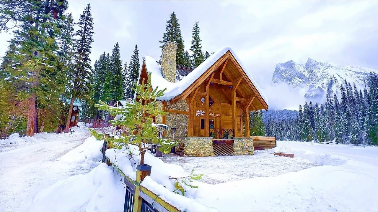 Cozy Winter Log Cabins in the Rocky Mountains - Emerald Lake Walking Tour