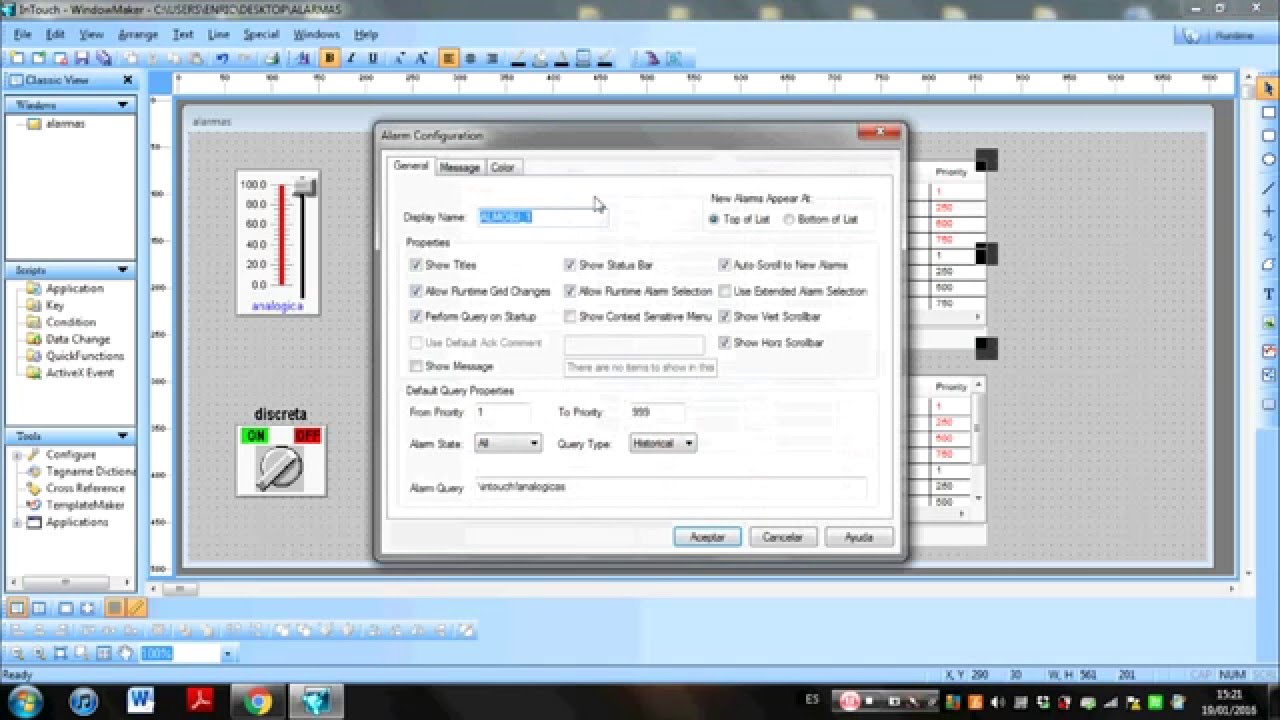 8. SCADA Intouch: Alarmas analógicas y discretas